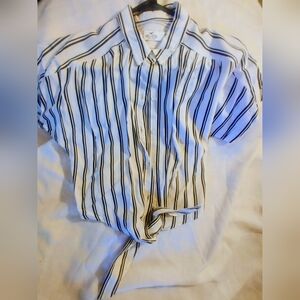 Hollister Striped Button-Down Crop Knot Shirt